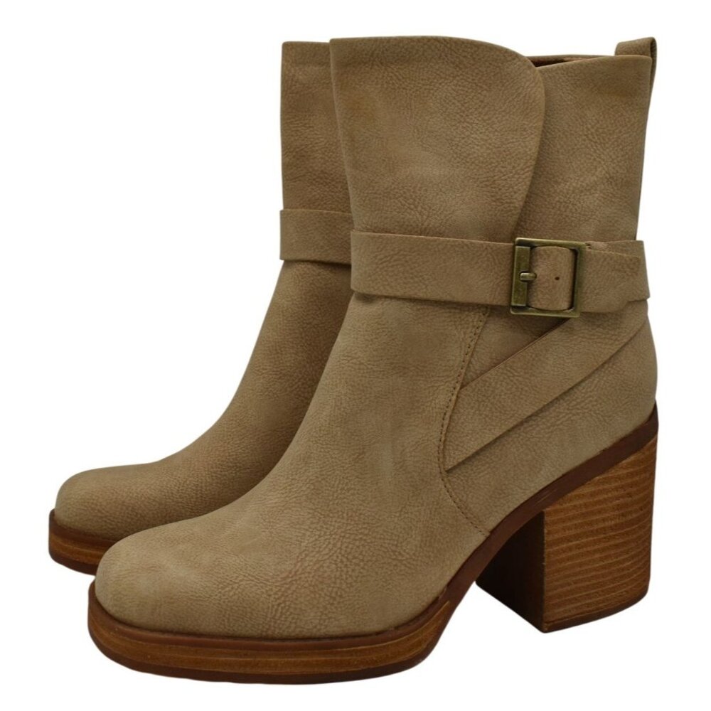 Korks Kork-Ease Women Size 7.5 Marci II Natural Nubuck PU Block Heel Boots Shoes